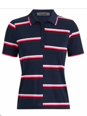 G/FORE Navy Polo with Pink & White Stripe Detail